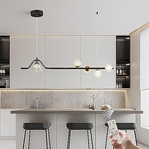 Lustre Noir pour Îlot de Cuisine YangRy • Luminaire Suspendu 5 Lumières