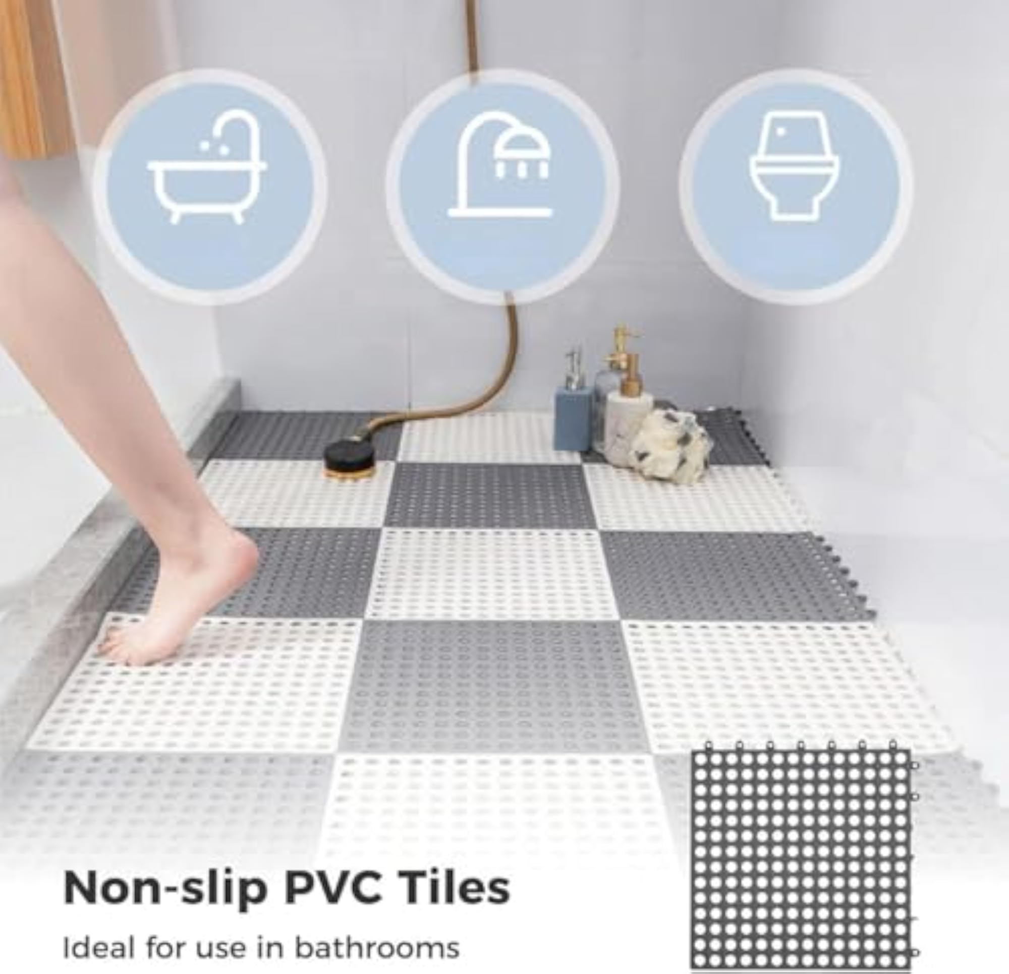 Interlocking Floor Tiles with Drain Holes, Soft PVC Mat