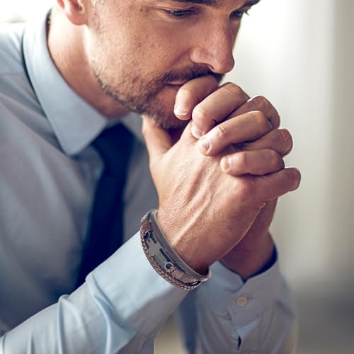 Pulsera de cuero para hombre con cruz de fe miniatura 5