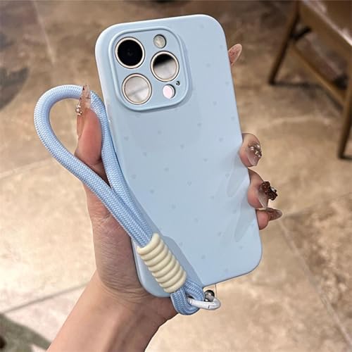 Dragonne en silicone bleu pour iPhone 15 Pro Max et cordon protection photo