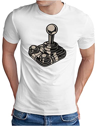 T-Shirt Reto Gaming Joystick OM3 pour Homme du S au 5XL en Blanc