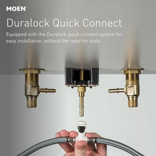 Image of Moen 84023BL Ronan Two-Handle Widespread Bathroom Sink Faucet with Valve Included, Matte Black, Modern 3-Hole Faucet with Push-Down Drain Assembly