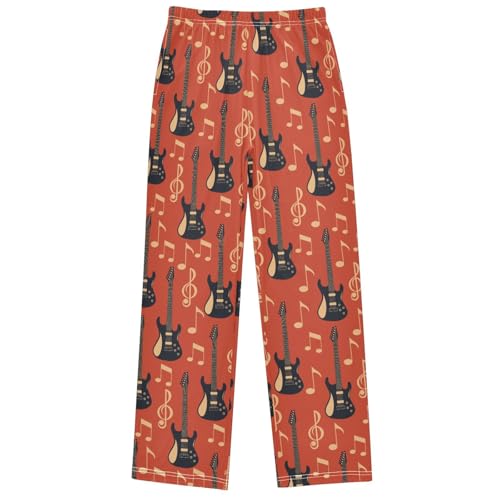 Boy's Pants Electric Guitar with Note Jogger Pants Elastic Waist Long Bottoms Trousers with Pockets 6-14 Years
