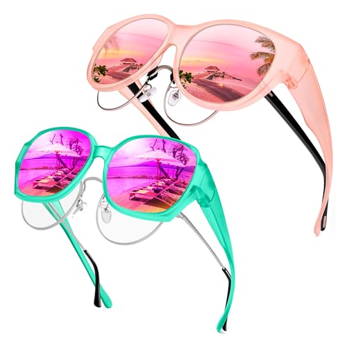 URUMQI Sunglasses Fit Over Glasses for Women, Polarized UV400 Protection Sun Glasses Trendy Round Cat Eye Shades Large Lens