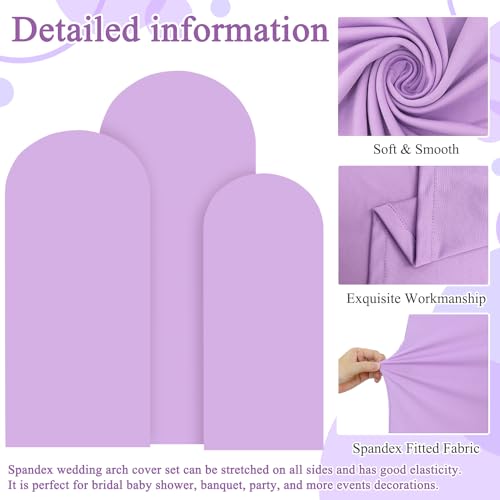 Image of FOTSHARER Wedding Arch Cover Lavender Arch Covers Stretchy Backdrop Set of 3 Spandex Fitted Arch Backdrop Cover for Arch Stand 4FT 5FT 6FT Arch Cover Panels for Gender Reveal Balloon Party Decorations