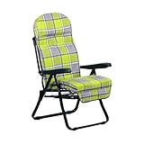Totò Piccinni Poltrona Sedia Sdraio con poggiapiedi MADE IN ITALY con cuscino (Sofia, Struttura Verde - Scozzese Grigio/Verde) immagine