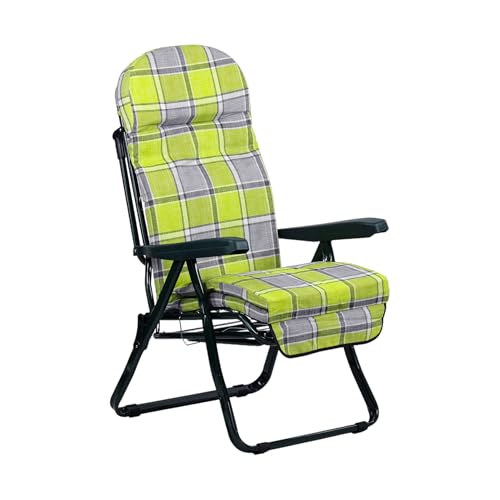 Totò Piccinni Poltrona Sedia Sdraio con poggiapiedi MADE IN ITALY con cuscino (Sofia, Struttura Verde - Scozzese Verde/Grigio)