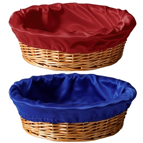 FillTouch 2 Pcs 12 Inches Round Offering Baskets for Church Wicker with Removable Liner Rattan Collection Receiving Storage Woven Bread Basket for Church Communion Supplies