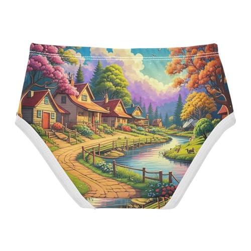 Toddler Underwear Floral 2t Cotton Girl Panties Cute Designer Briefs Underpants Colorful Countryside Village Scene2