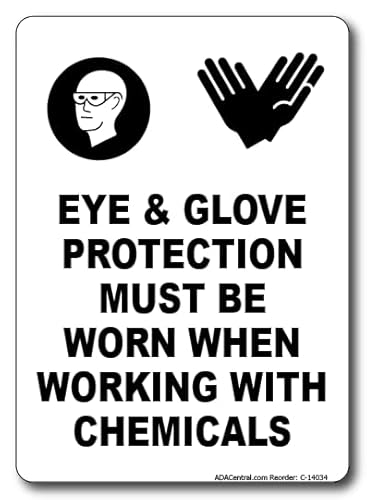 Eye and Glove Protection Safety Sign PPE Required When Handling Chemicals Chemical Hazard Warning for Workplace, Laboratory, and Industrial Safety- Aluminum -10” x 7”