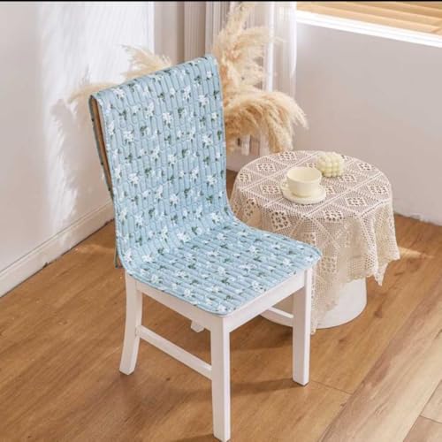 Image of HOMETHREADS Universal-Fit Cotton Fabric Chair Cover Comfortable Cushioned Seating Pad with Anti-Slip Back, Perfect for Kitchen,Dining Room (Beige Blue, Pack of 2)