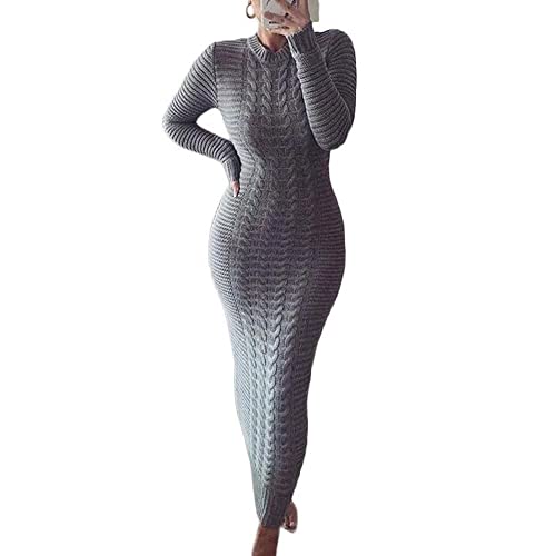 Image of chouyatou Women's Sexy Crewneck Long Sleeve Cable Knit Bodycon Maxi Pullover Sweater Dress