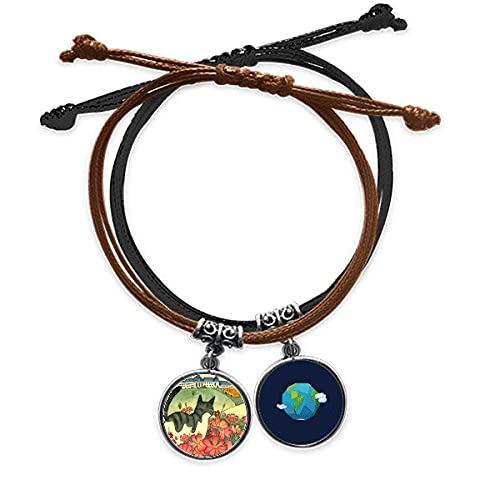 Pulsera cuero miaoji gato flores cuerda mano cadena urbana coleccionable