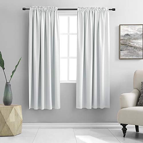 DONREN Greyish White Room Darkening Window Curtain Panels - Off White Thermal Insulated Rod Pocket Curtains for Bathroom (42 Width x 63 Length,2 Panels)