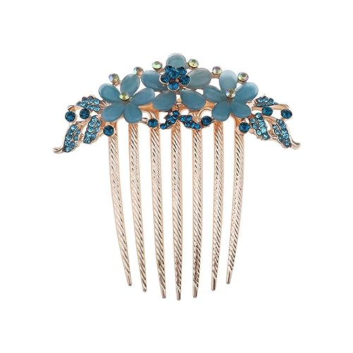 Peigne à cheveux fleur bleu strass pour coiffure femme