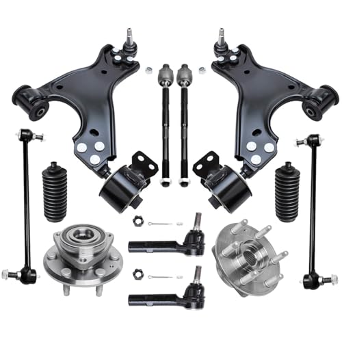 Detroit Axle - Front End 12pc Suspension Kit for Chevy Traverse Buick Enclave GMC Acadia Saturn Outlook, 2 Wheel Bearing Hubs 2 Lower Control Arms 4 Tie Rods 2 Sway Bars 2 Boots Replacement