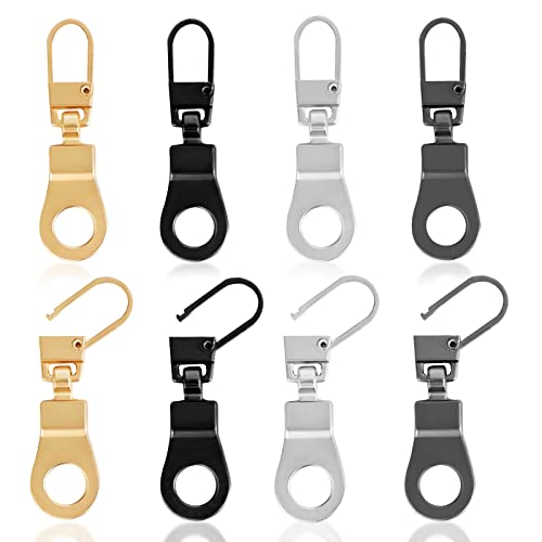 Lusofie 8 Piezas Tirador de Reemplazo de Cremallera de Metal Pestaña de Cremallera de Metal Extraíble para Reparación de Cremallera de Mochila de Jeans (plata, negro, oro, negro) Cover