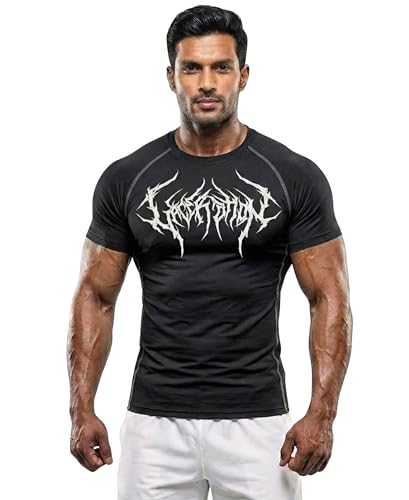 Image of BULLAR Men's Polyester Blend Compression T-Shirt, Half Sleeve Athletic Sports Tight, Crew Neck, Slim Fit Tshirt for Fitness and Workout
