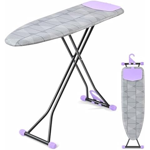 APEXCHASER Ironing Board with Iron Rest, Compact and Space Saver Iron Board, Extra Thick Cover, Height Adjustable, Wall Mount & Closet Hanger 13x43 Grey Cover