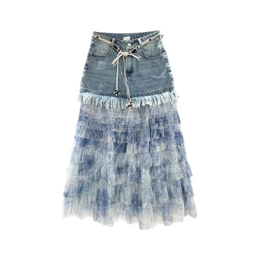 Women's Tassel Hem Denim Skirt, Tie-Dye Patchwork Boho Summer Skirt2