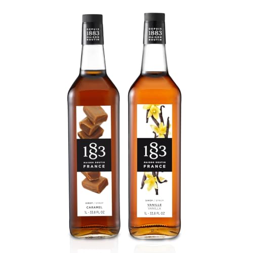 1883 Vanilla &amp; Salted Caramel Syrups (Café Variety Pack) for Coffee &amp; Drinks – 1 Liter Glass Bottles (Pack of 2)