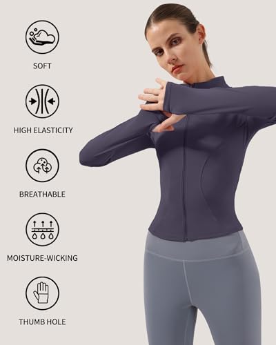 Image of Locachy Women's Lightweight Stretchy Workout Full Zip Running Track Jacket with Thumb Holes