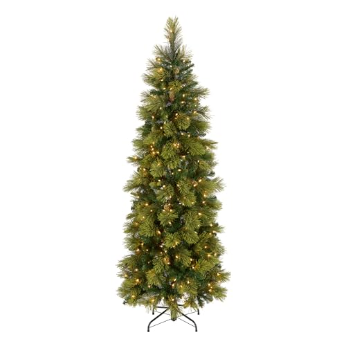 National Tree Company 6.5 ft Pre-Lit Carolina Pine Slim Artificial Christmas Tree, 350 Clear Lights...