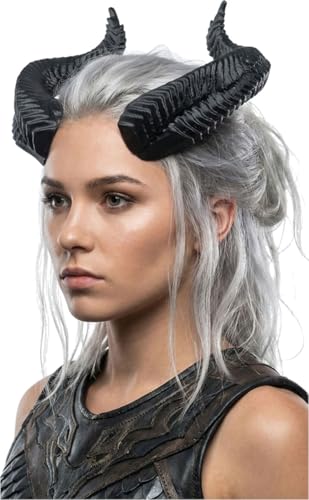 VIBNRIX Dragon Horns Headband Lightweight Black Spiked Headpiece with Clear Adjustable Elastic for Halloween Cosplay & Gothic Costume