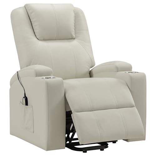 Sillón masaje reclinable marfil con mando y portavasos miniatura 1