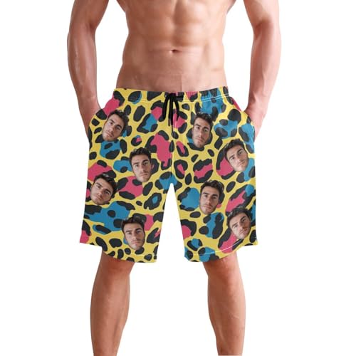 Personalized Retro Leopard Print Face Men's Swim Trunks for Travel Birthday2