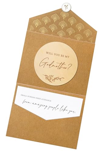 Image of Joli Coon Will you be my godmother wooden card with pocketfold envelope and seal sticker - Godmother proposal