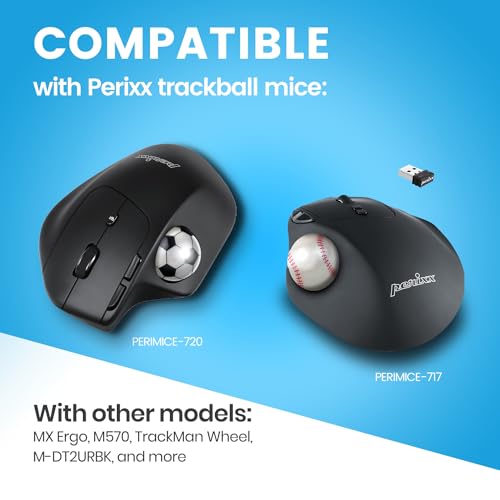 Image of Perixx PERIPRO-303X2F 1.34 Inches Sports Trackball 2 pcs Pack - Fun Novelty Baseball and Soccer Design - Compatible for M570, M575, PERIMICE-517 /520 /717 /720, and Other 1.34inches Trackball Mouse
