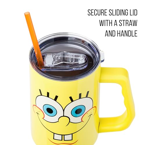 Image of Silver Buffalo SpongeBob SquarePants Stainless Steel Tumbler with Handle, Fits in Standard Cup Holder, 40 Ounces (Pack of 12)