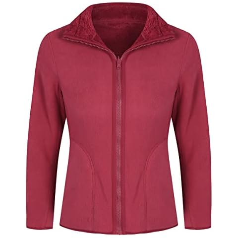 YOUTHUP Womens Fleece Jacket Lightweight Soft Reversible Full Zip Jacket, Red, S Cover