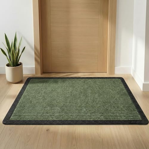 Image of Yellow Weaves Large Size (60x90 cm) Door Mat for Home Entrance, Outdoor Rubber Mat - Non-Slip, Anti Skid Foot Mat, Dirt Trapper, Heavy-Duty, Waterproof Doormat (Stripe Design, Olive Green Color)