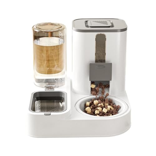 猫ボウル 猫食器、キャットフード お手入れ簡単、猫に適した、ペット用品 飲料水付き自動給餌器、セラミック、ダブルボウル (グレー)