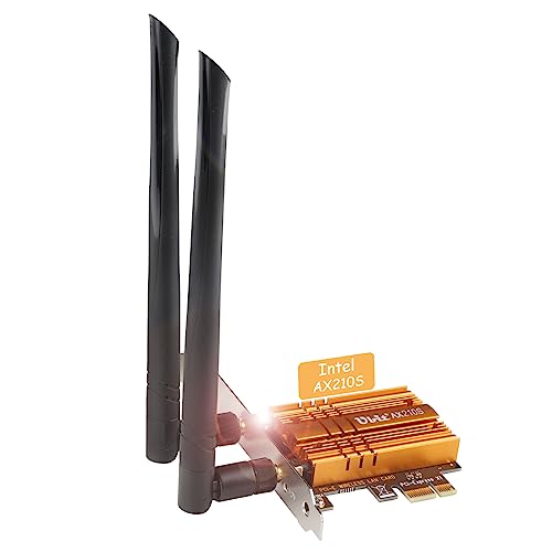 Ubit Scheda di rete, AX210 PCIe Scheda WiFi 6E, Max 5374Mbps con BT 5.2,Tri-Bande(6G/5G/2.4G),802.11AX con MU-MIMO,OFDMA,Ultra-Low Latency,Supporto Windows 10/11 64bit