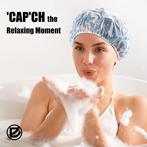 D Shower Caps For Women Reusable Waterproof, Plastic Bath Hair Cap, Elastic Band Shower Hat For Ladies Kids Spa Salon, 6 Pc #TOP2