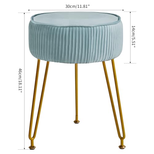IBUYKE-Velvet-Round-Footrest-Stool-Ottoman-Makeup-Vanity-Stool-Side-Table-Velvet-Dressing-Table-Seat-Pouf-Couch-Stool-Golden-Steel-Legs-Blue-LG-30H IBUYKE Velvet Round Footrest Stool Ottoman Makeup Vanity Stool Side Table Velvet Dressing Table Seat Pouf Couch Stool Golden Steel Legs Blue LG 30H