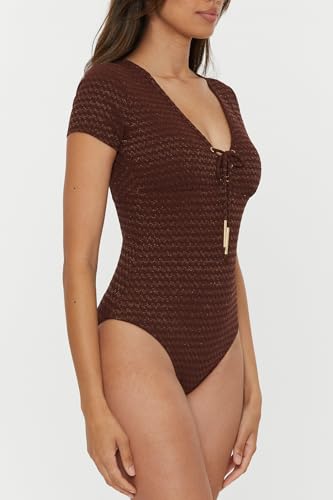 Trina Turk Women's Glimmer Lace Up One Piece Swimsuit, Plunge V-Neck, Bathing Suits2