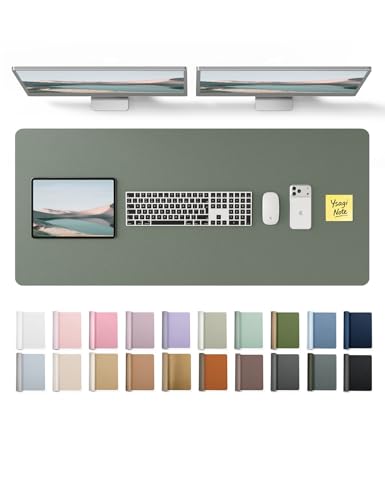 Image of YSAGi Leather Desk Protector, Office Mat, Large Mouse Mat, Non-Slip PU Leather Blotter, Laptop Desk Pad, Waterproof Writing Pad for Office and Home (Dark Green, 47 inch x 17 inch)