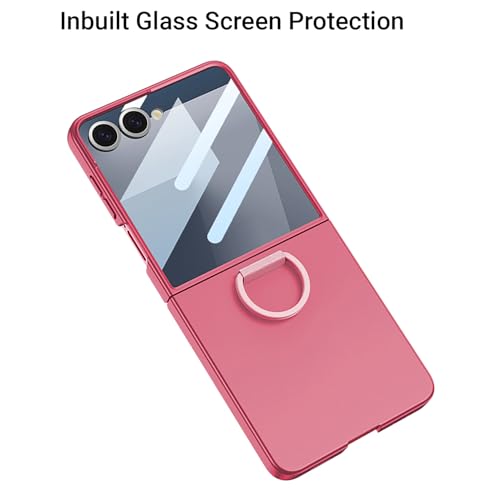 Image of Kapa Ultra Thin PC + D Ring Back Case for Samsung Galaxy Flip7 / Z Flip 7 |with [Inbuilt Glass] Shockproof Slim Hard Protective Cover (Red)