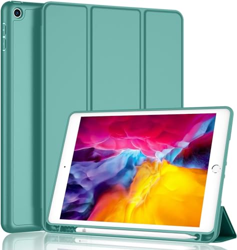 Image of Printme iPad 9.7 Case (2018 /2017 Model, 6th /5th Generation), Smart Cover with Pencil Holder and Soft Baby Skin Silicone Back and Full Body Protection, Auto Wake /Sleep Cover (Forest Green)