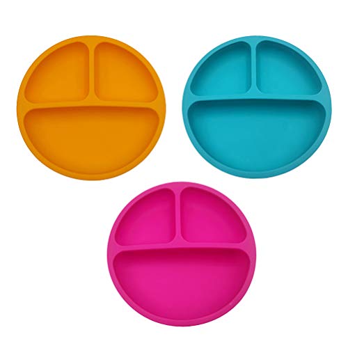 Yardwe- 3 peças de silicone dividido em placas para crianças com design de rosto sorridente pratos i