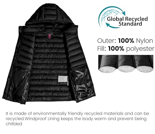 Image of Little Donkey Andy Girls Winter Puffer Vest Packable Lightweight Faux-Down Hooded Sleeveless Jacket 6-14 Years