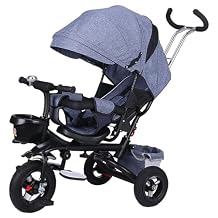 Gray,Style 2,JIYIAN 4-In-1 Foldable Baby Tricycle Stroller with Adjustable Sunshade & Reclining Seat - 3 Wheel Push Bike for Toddlers,Multi-Purpose Learning Bike with Shock Absorption, Removable Handr