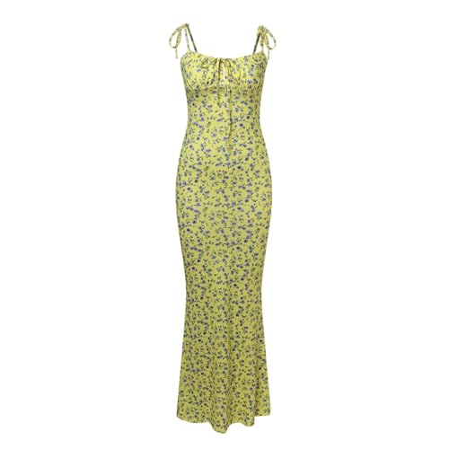 Ensemble femme jupe jaune S et robe d'été bohème sans manches à motif floral