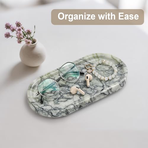Natural Marble Vanity Tray - Moujings Genuine Marble Perfume Tray for Bathroom Decor, Stone Bathroom Vanity Organizer Tray for Kitchen Counter, Candles, Jewelry, Coffee, Makeup, Key by Moujings - Used condition - Image 4