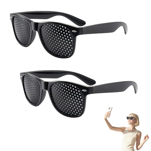 Solbrezeni Pinhole Glasses, 2 Pcs Unisex Vision Care, Anti Myopia Spectacles Vision Improvement & Relaxation, Grid-Glasses for Eye Training, Pin Hole Glasse for Fatigue Relief (Black)