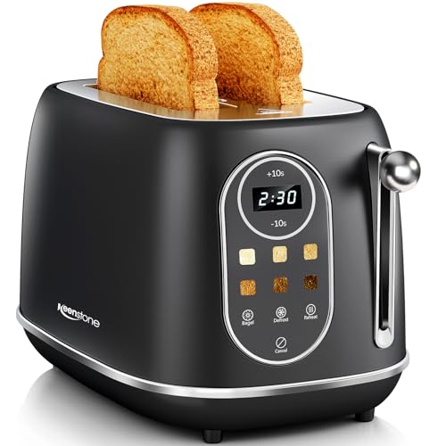 Keenstone Smart Touch Screen Toaster 2 Slice, Retro Wide Slot Stainless Steel Toaster with 6 Browning Levels, Reheat & Defrost, for Bagel, Toast, Brea